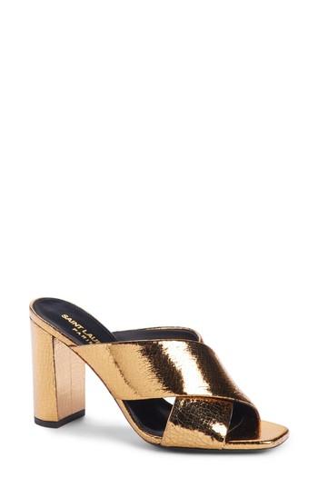 Women's Saint Laurent Loulou Cross Strap Mule Us / 34eu - Metallic