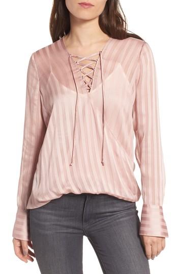 Women's Trouve Sheer Shadow Stripe Top, Size - Pink