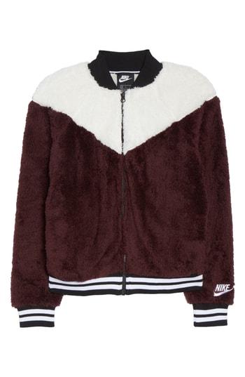 Women's Nike Nsw Fleece Bomber Jacket - Burgundy