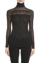 Women's Fuzzi Sheer Lace Trim Tulle Turtleneck