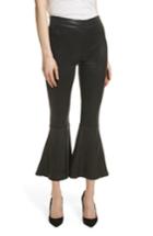 Women's Frame Flounce Crop Flare Leather Pants - Black