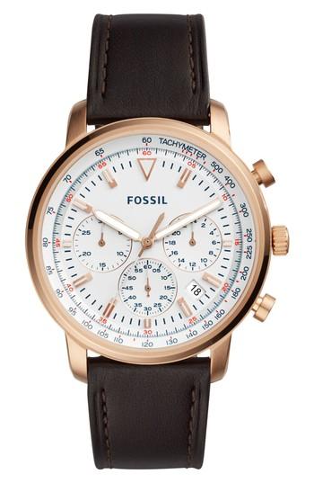 Men's Fossil Goodwin Chronograph Leather Strap Watch, 44mm