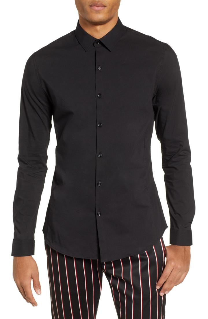 Men's Topman Stretch Woven Shirt - Black