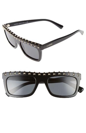 Women's Valentino Rockstud 51mm Rectangular Sunglasses - Black/ Light Gold
