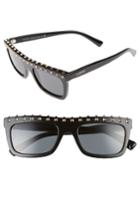 Women's Valentino Rockstud 51mm Rectangular Sunglasses - Black/ Light Gold