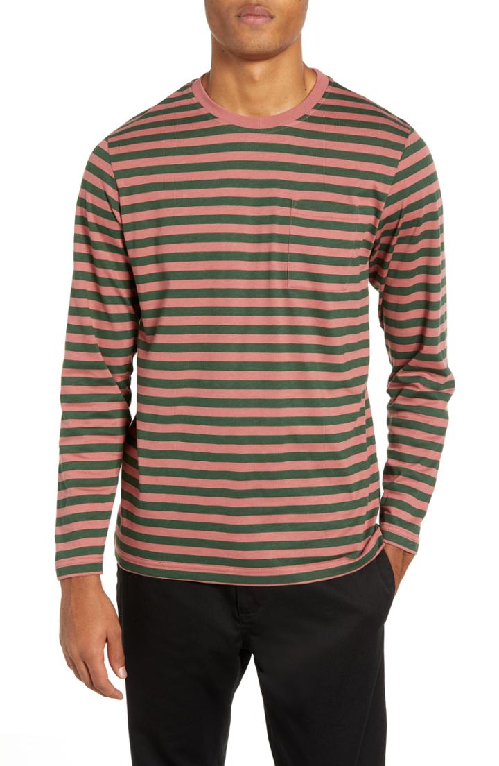 Men's Wesc Makai Stripe Long Sleeve Pocket T-shirt - Pink