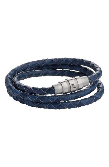 Men's Porsche Design Grooves Leather Wrap Bracelet