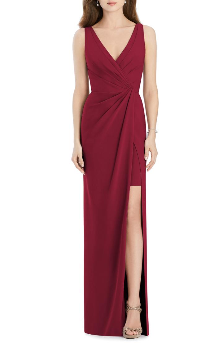 Women's Jenny Packham Crepe Column Gown - Burgundy