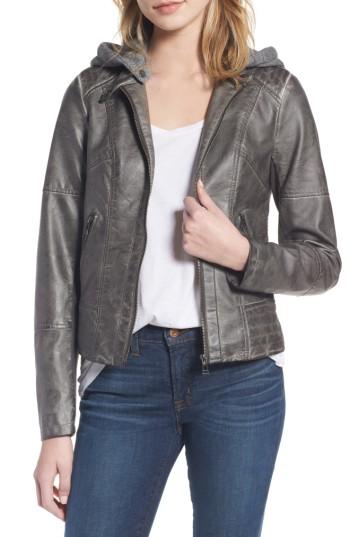 Women's Sebby Faux Leather Jacket With Detachable Jersey Hood