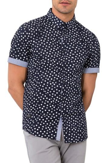 Men's 7 Diamonds Soldier Of Love Trim Fit Short Sleeve Sport Shirt - Blue