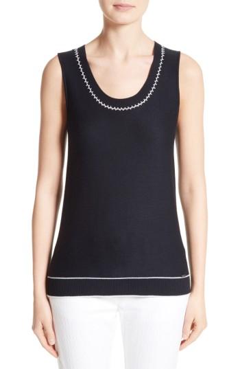 Women's St. John Collection Hand Beaded Birdseye Knit Shell - Blue