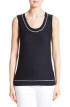 Women's St. John Collection Hand Beaded Birdseye Knit Shell - Blue