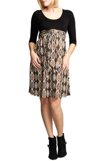 Women's Maternal America Ikat Print Tie Front Dress - Purple