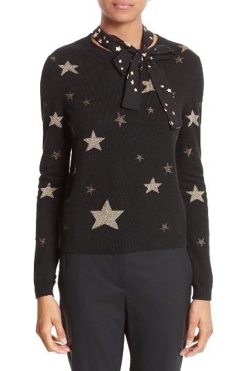 Women's Red Valentino Tie Neck Star Sweater - Black