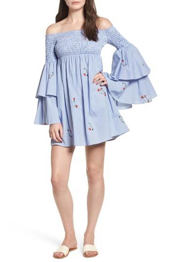 Women's Soprano Smocked Off The Shoulder Bell Sleeve Dress - Blue