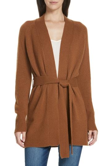 Women's Theory Malinka O Cashmere Tie Waist Cardigan, Size - Brown