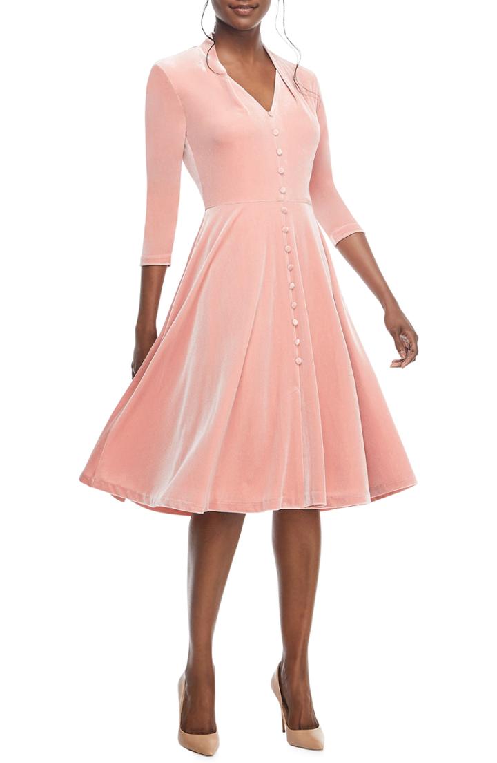 Women's Gal Meets Glam Collection Joy Button Front Velvet Dress