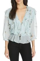 Women's Joie Arlene Floral Silk Blouse, Size - Blue/green