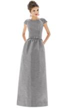 Women's Alfred Sung Cap Sleeve Dupioni Full Length Dress - Metallic