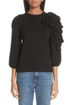 Women's Co Ruffle Sleeve Merino Wool Sweater - Black