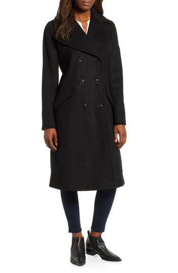 Women's Michael Michael Kors Double Breasted Wool Blend Coat - Black
