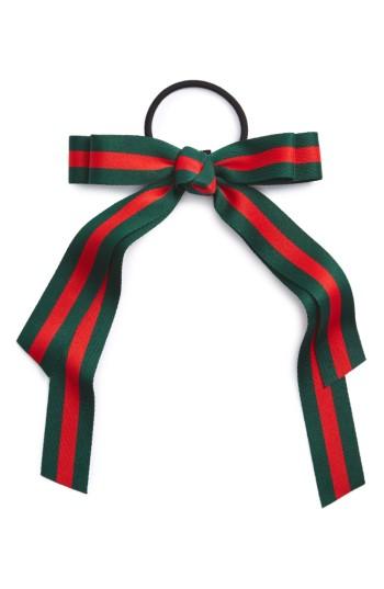 Cara Stripe Bow Ponytail Holder, Size - Green