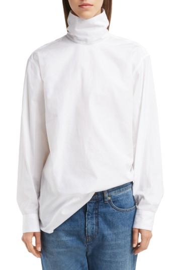 Women's Dries Van Noten Cotton Poplin Mock Neck Blouse Us / 36 Fr - White