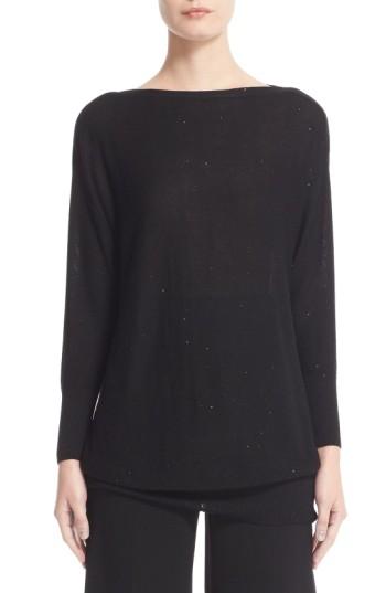 Women's Lela Rose Sequin Knit Silk Blend Sweater - Black