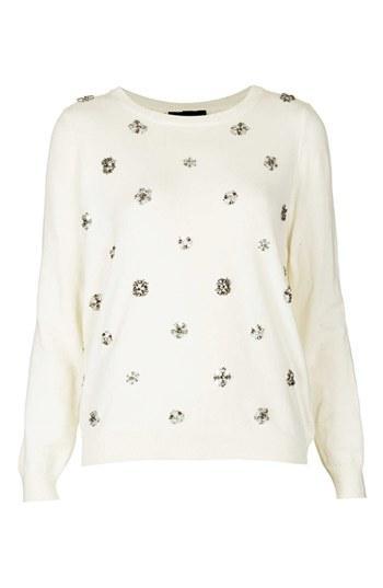 Topshop Embellished Knit Sweater Ivory