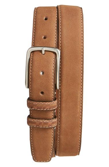 Men's Boconi 'tyler' Double Stitched Suede Belt - Tan