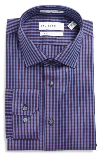 Men's Calibrate Trim Fit Non-iron Check Dress Shirt .5 32/33 - Purple