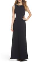Women's Vince Camuto Embellished Ruffle Back Crepe Gown - Blue