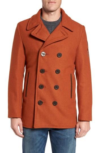 Men's Schott Nyc Embellished Slim Wool Blend Peacoat - Orange