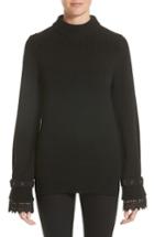 Women's Moncler Girocollo Lace Cuff Wool Sweater - Black