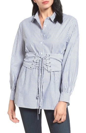 Petite Women's Pleione Poplin Corset Blouse P - Blue