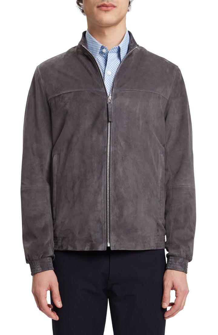 Men's Theory Tremont L Radic Suede Mockneck Jacket - Grey