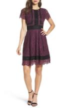 Petite Women's Eliza J Lace Fit & Flare Dress P - Burgundy