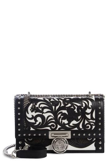 Balmain Box Laser Cut Floral Leather Shoulder Bag - Black