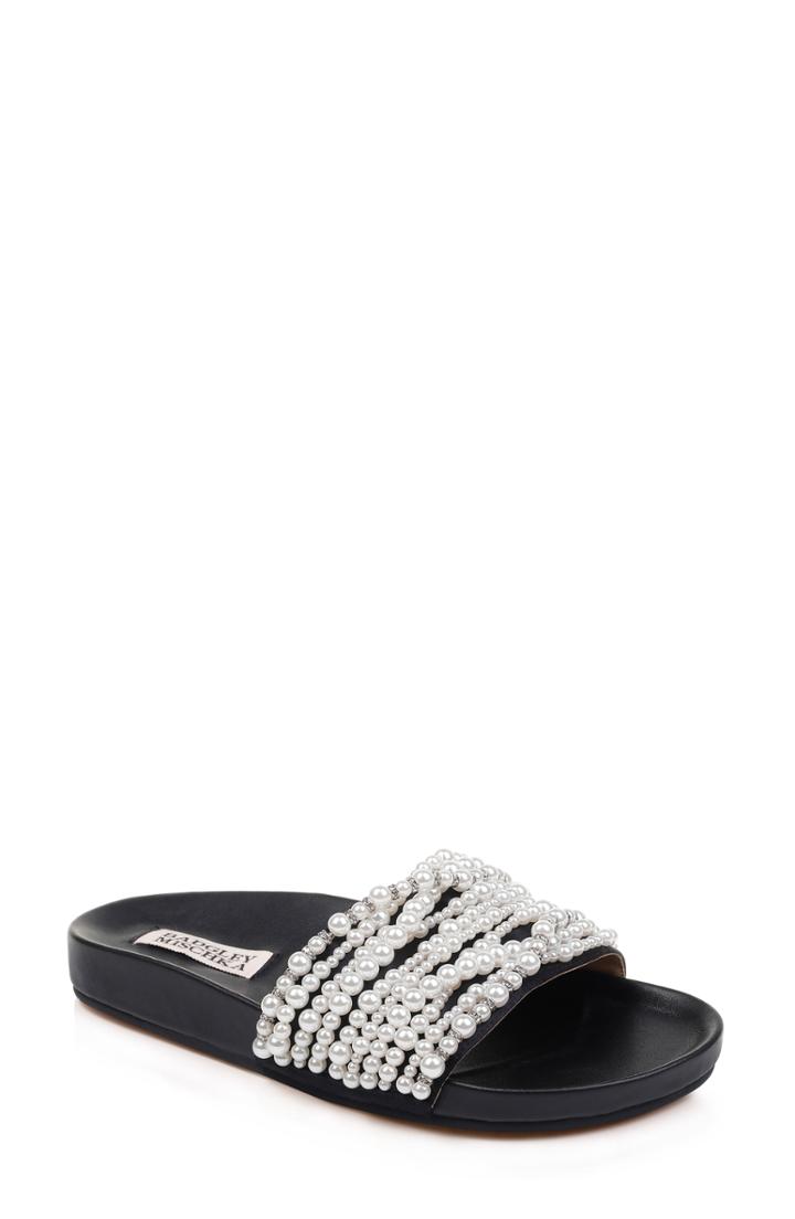 Women's Badgley Mischka Florence Beaded Slide Sandal .5 M - Black