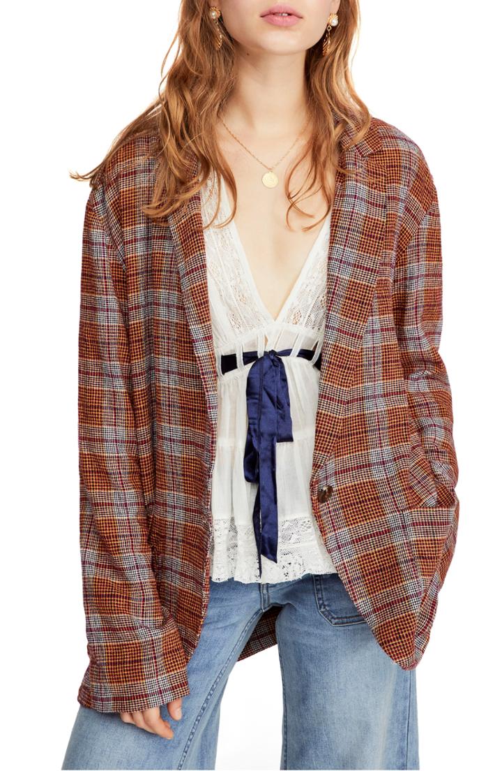 Women's Free People Simply Plaid Blazer - Red