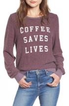 Women's Wildfox Coffee Saves Lives Baggy Beach Jumper Pullover - Burgundy