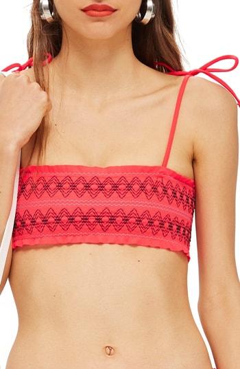 Women's Topshop Smocked Shirred Bandeau Bikini Top Us (fits Like 0) - Red