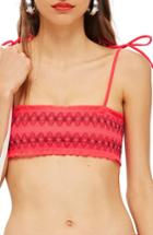 Women's Topshop Smocked Shirred Bandeau Bikini Top Us (fits Like 0) - Red