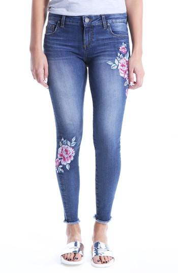 Women's Kut From The Kloth Connie Embroided Frayed Hem Ankle Skinny Jeans X - Blue