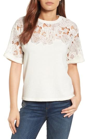 Women's Halogen Lace Detail Sweatshirt - Ivory