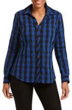 Women's Foxcroft Mary Buffalo Check Crinkle Shirt - Blue