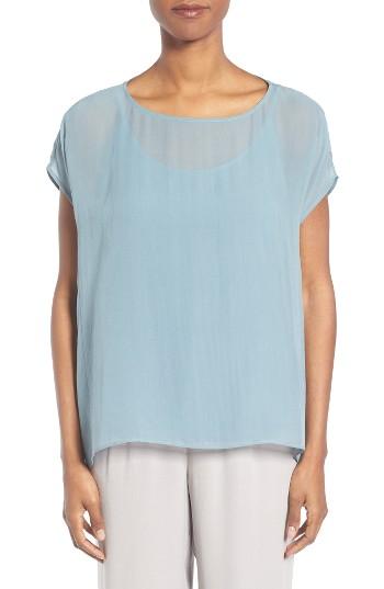 Women's Eileen Fisher Sheer Silk Georgette Top, Size - Blue