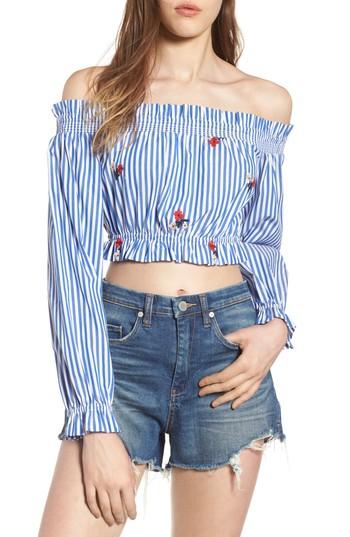 Women's Chloe + Katie Embroidered Off The Shoulder Crop Top - Blue