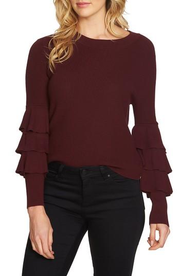 Women's 1.state Tiered Ruffle Sleeve Sweater - Burgundy