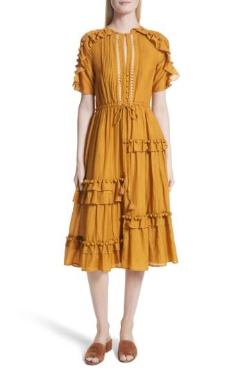 Women's Sea Cotton & Silk Staircase Ruffle Dress - Yellow